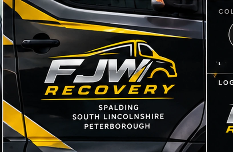 FJW Recovery silver and yellow branding on recovery vehicle door
